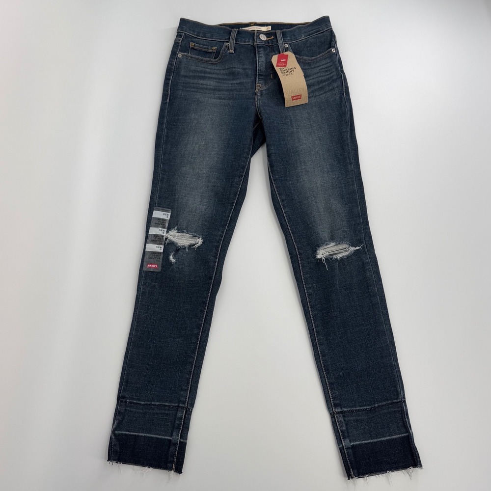 Levis 311 Shaping Skinny Ankle Jeans Womens 25 Dark Blue NEW Distressed Raw Hem